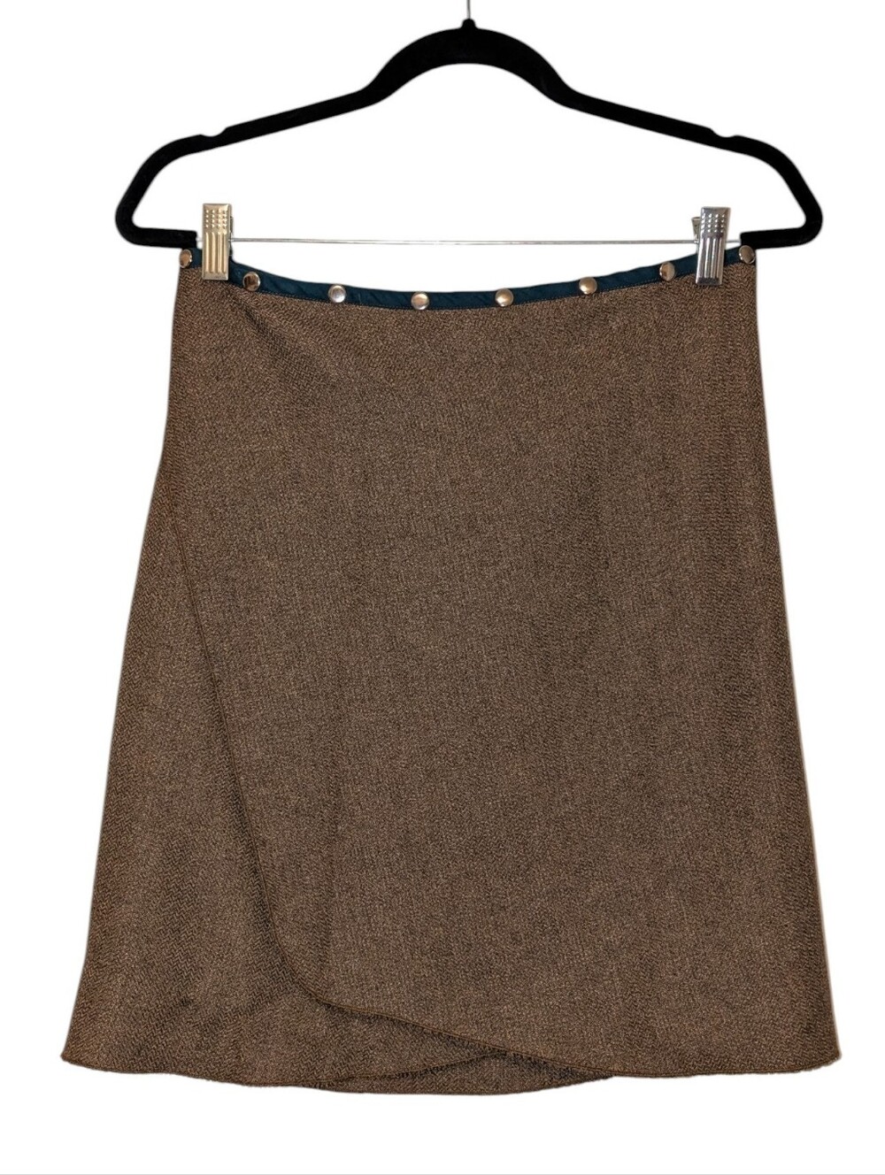 Brown A-Line Wrap Skirt with Adjustable Snap Waist